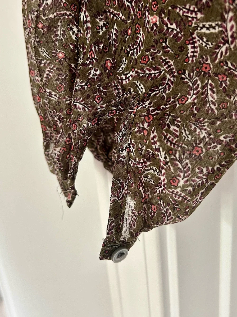 LOFT Olive Green Floral Sheer V-Neck Long Sleeve Blouse
